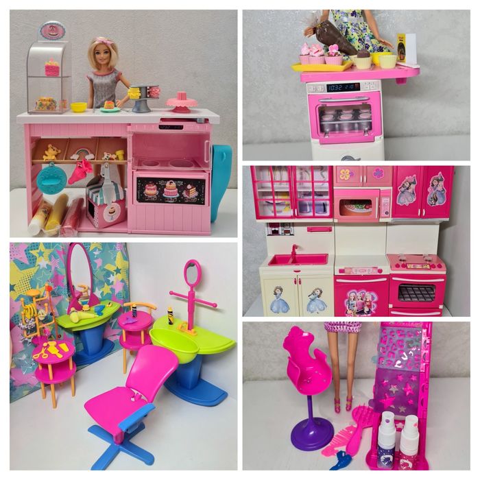 набір меблі лялька Барбі Mattel  кондитер перукар кафе  кухня салон