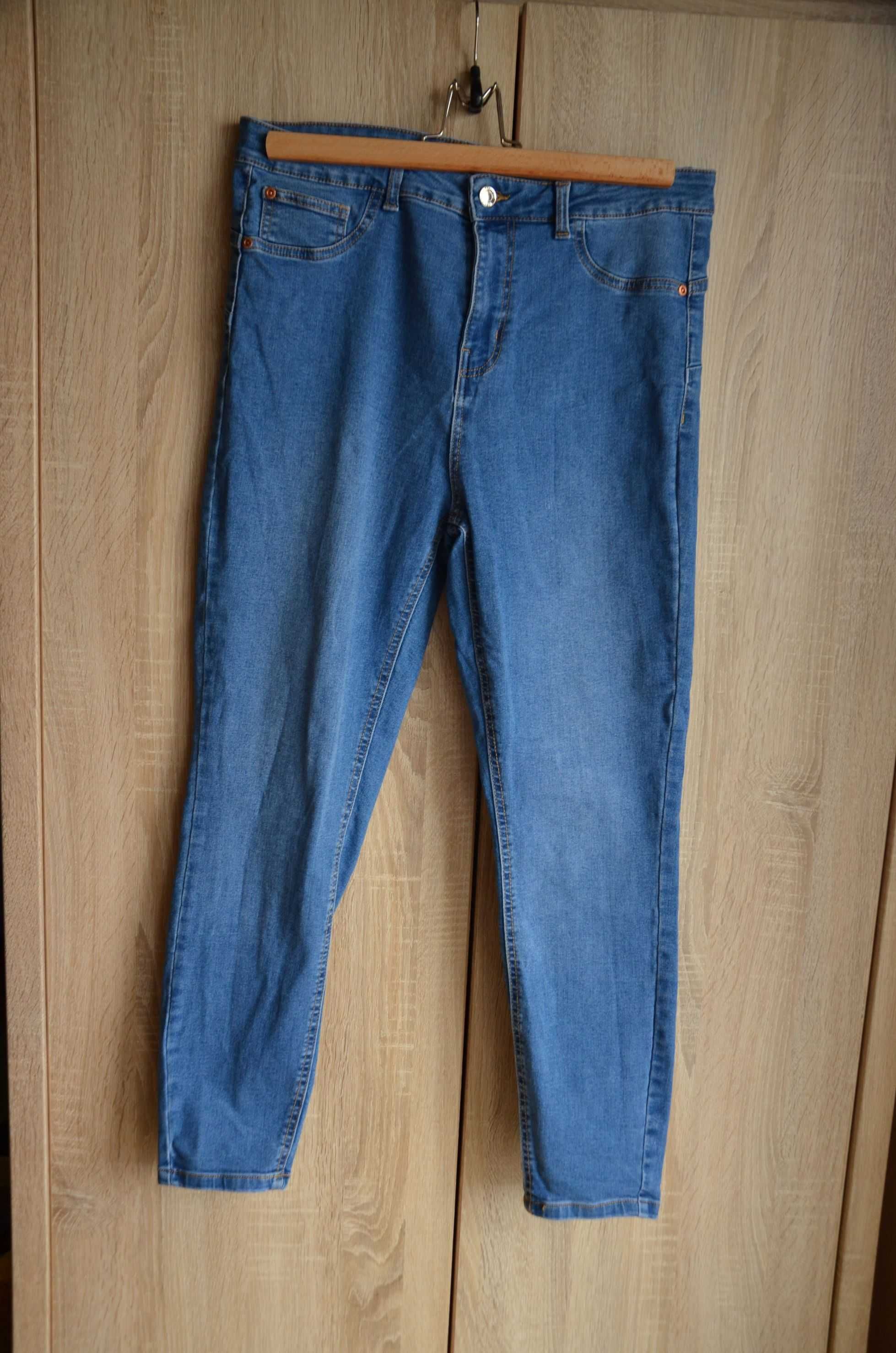 Spodnie jeansy niebieskie z wysokim stanem długie skinny 42 XL