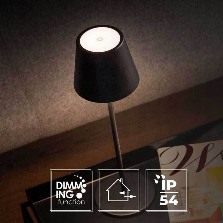 Lampa dotykowa stołowa LED akumul USB IP54 czarna