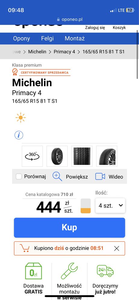 Para nowych opon letnich 165/65/15 Michelin Primacy 4 23r cena za pare