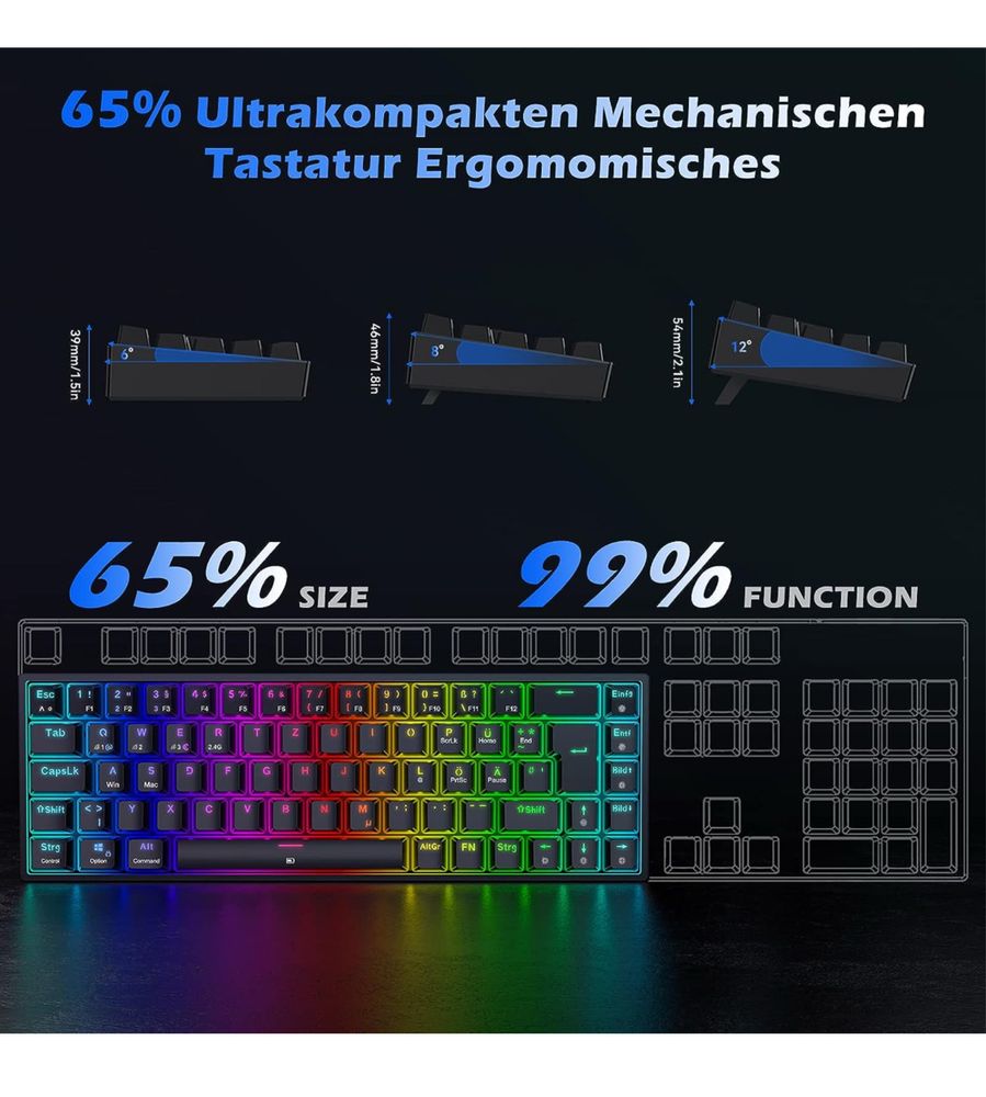 TECURS Klawiatura gamingowa bezprzewodowa