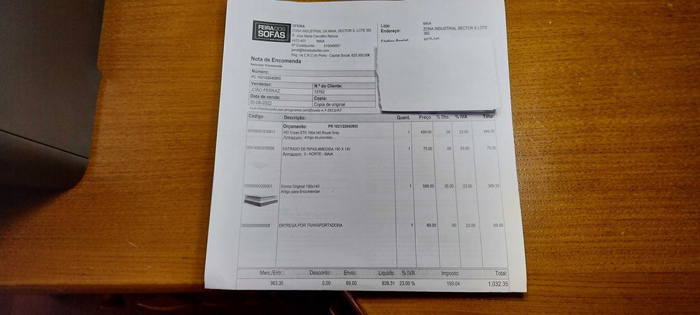 Cama casal, cabeceira, estrado e colchão EMMA como novos, com garantia