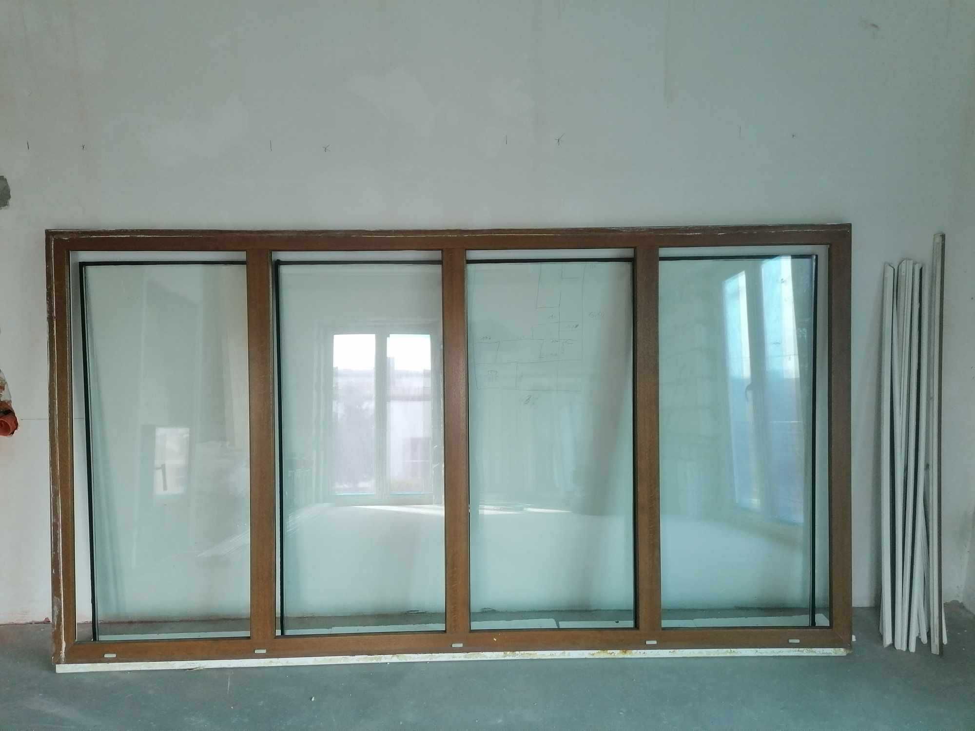 Okno plastikowe kolor złoty dąb, środek biały 146x272 + Rolety GRATIS