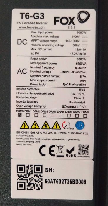 Fox T6-G3 falownik do paneli fotowoltaicznych
