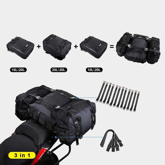 Bolsa Banco Traseiro Moto 10L/20L/30L - Impermeável Fixação por Fitas