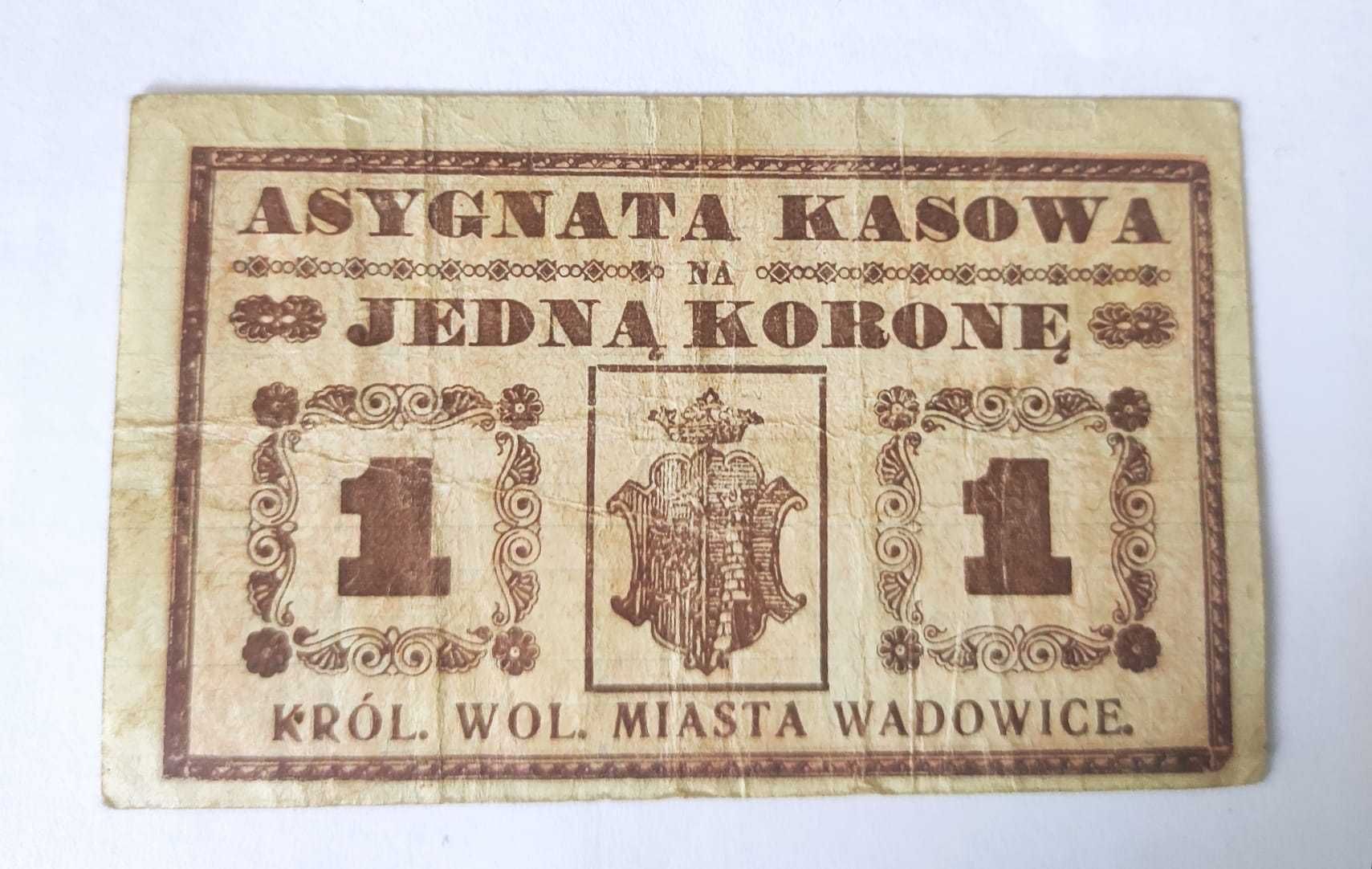 1 korona notgeld  1919 Asygnata Kasowa Miasta Wadowice