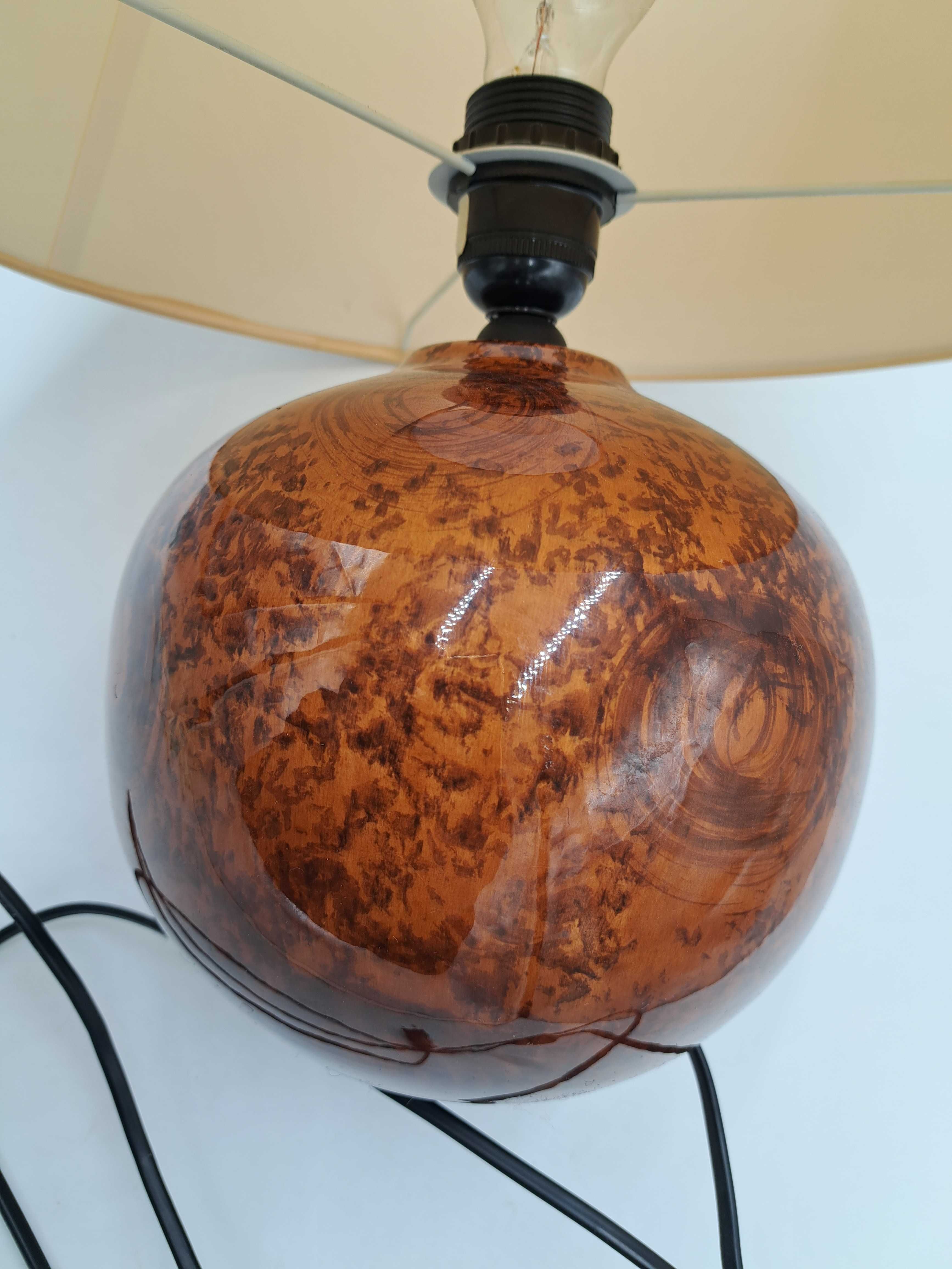 Lampa stołowa ceramiczna brązowa kula marmurek abażur Schutte Leuchte