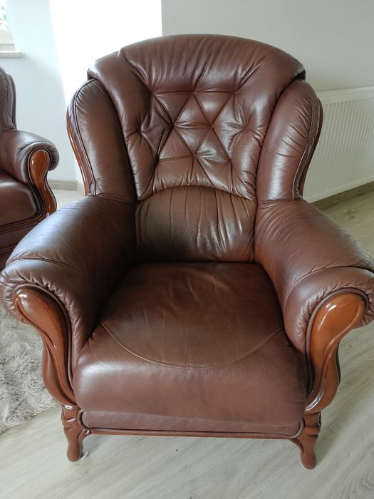 Sofa rozkładana czteroosobowa + 2 fotele skóra