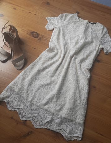 Biała sukienka S/36 Zara na wesele poprawiny chrzciny komunię koronka