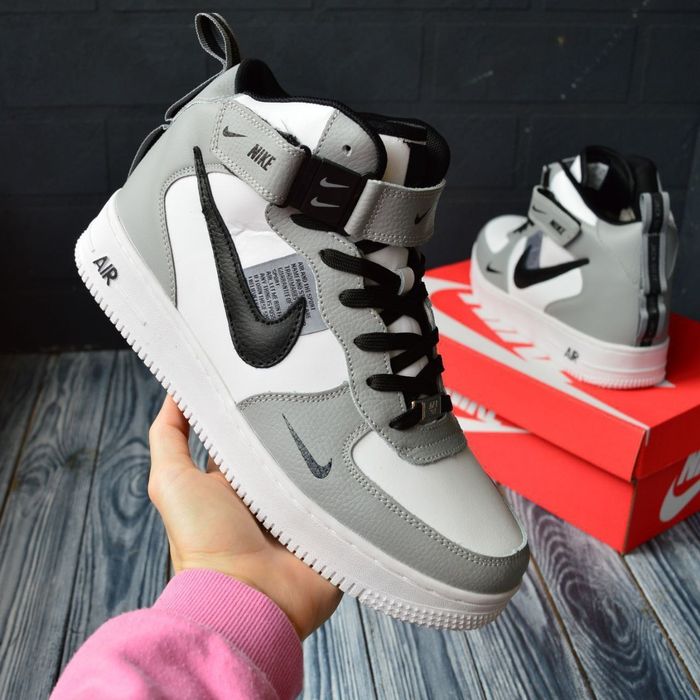 Nike Air Force 1 Mid White Gray кросівки чоловічі зимові найк кроссовк