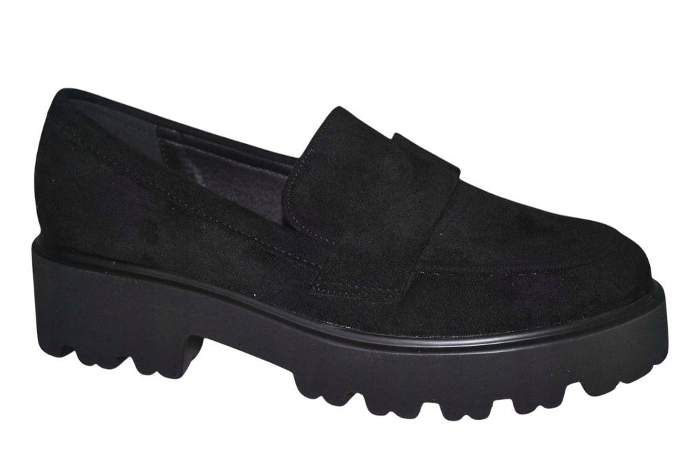 Buty półbuty damskie mokasyny czarne 41 na platformie wsuwane