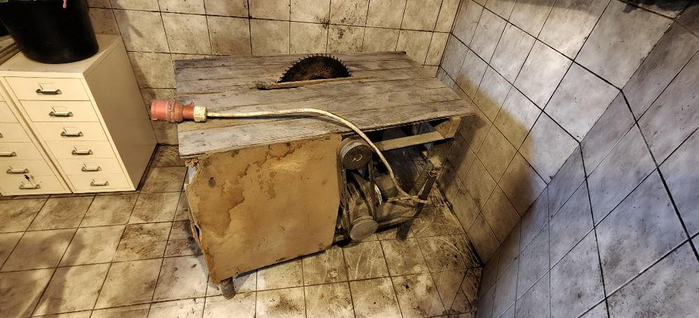 Pilarka stołowa do cięcia drewna.