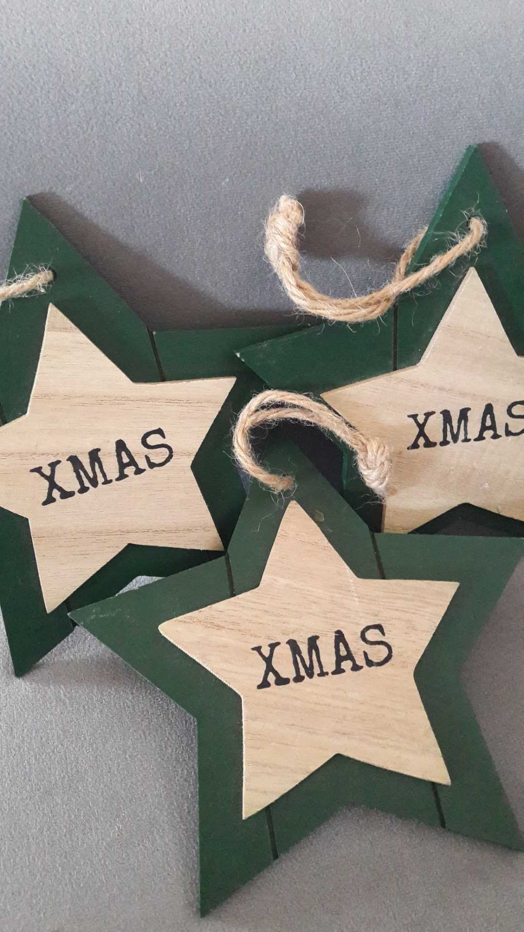 Drewniane gwiazdy duże zawieszki 15 cm komplet 4 sztuki zielone XMAS