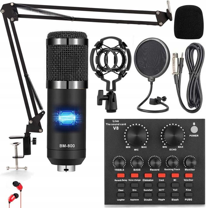 ALPOWL Mikrofon lajwów, podcastów, statyw, mikser, karta dźwiękowa