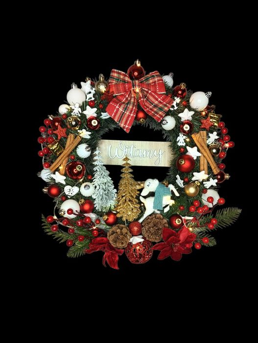Świąteczny wianek 40cm podświetlany
