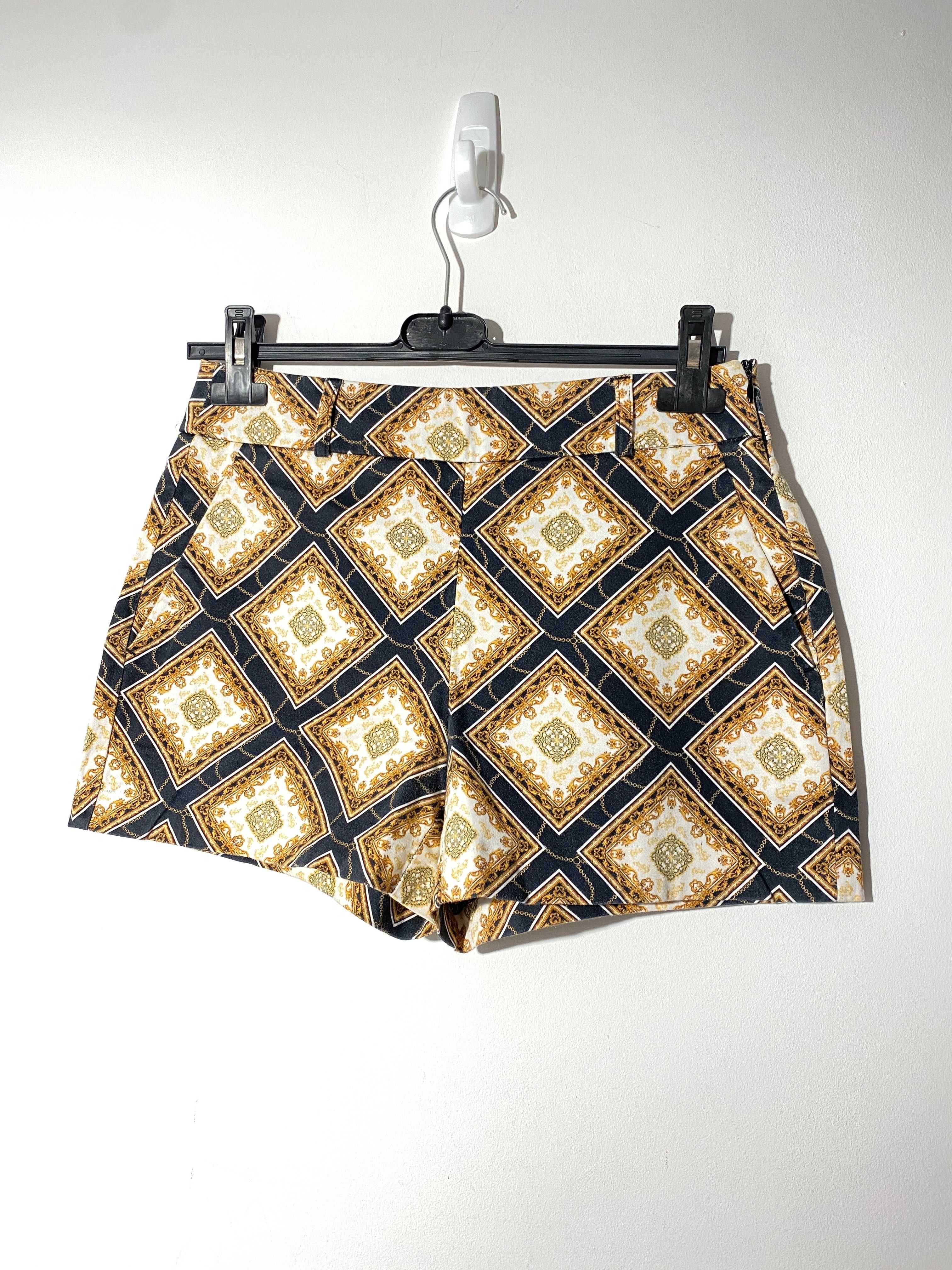 spodenki krótkie szorty bermudy wysoki stan eleganckie S 36 ornament