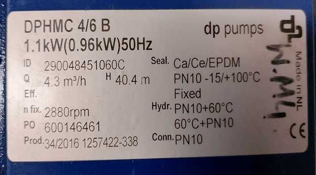 Pompa wielostopniowa DPHMC 4/6 B + silnik WEA80M2‑2, 1,1 kW, 4,3 m³/h