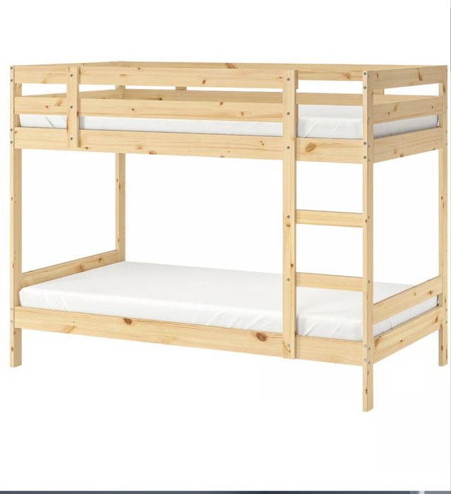 Łóżko piętrowe MYDAL, Ikea, 90x200, sosnowe plus materace