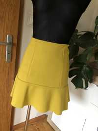 H&M 38 M spódnica mini falbanka żółta musztardowa
