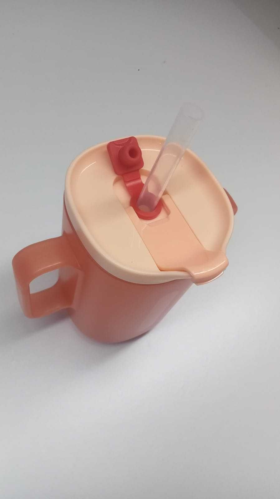 Caneca Anti-Asfixia 300ml com Tampa, Palhinha e Alças -Idosos, Laranja