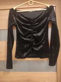 Bluzka czarna marszczona crop top z długim rękawem bikbok s 36 welur