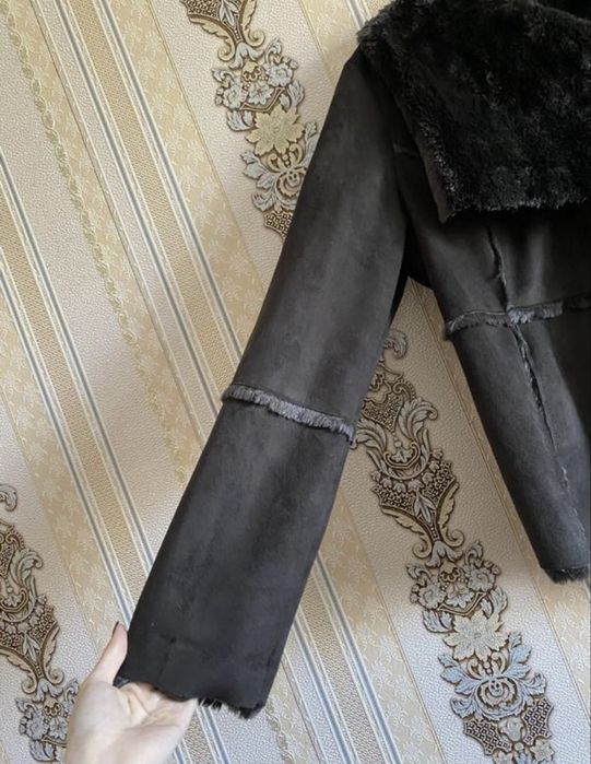 Штучна дублянка накидка, темно коричнева шоколадна під замшу накидка