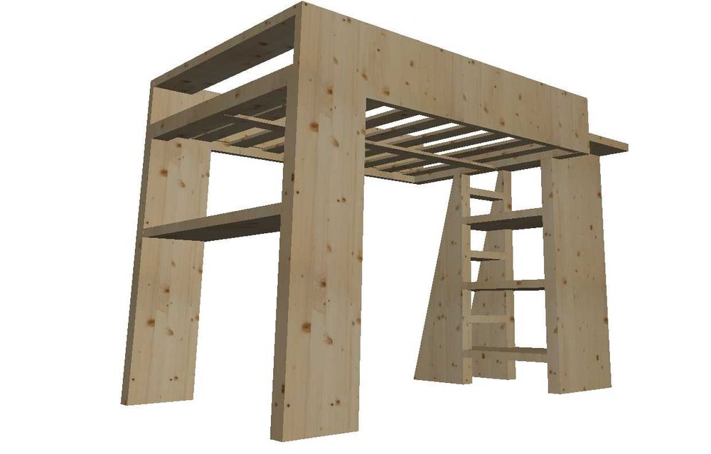 Cama elevada de madeira