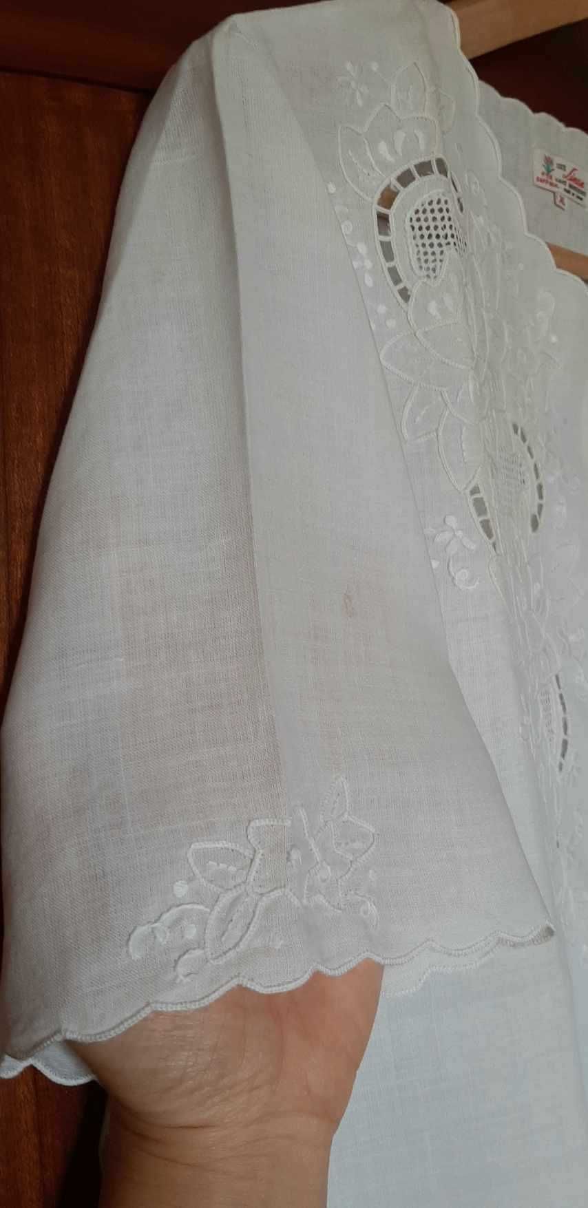 Blusa vintage branca de linho bordada à mão, NOVA