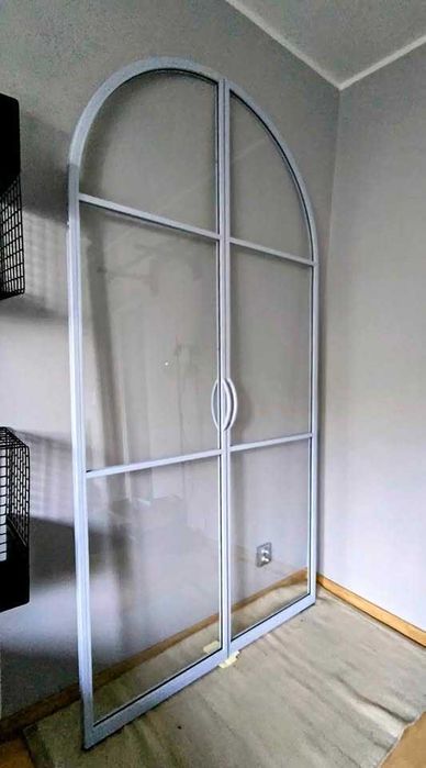 Drzwi stalowe szklane łuki zawias pivot, nowe
