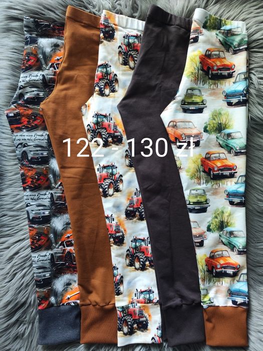 Rozmiar 122 5x no we legginsy spodnie getry dresowe traktory auta karm
