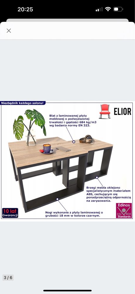 Zestaw stolików kawowych dwa stoliki wsuwne  KWADRATOWE LOFT DĄB