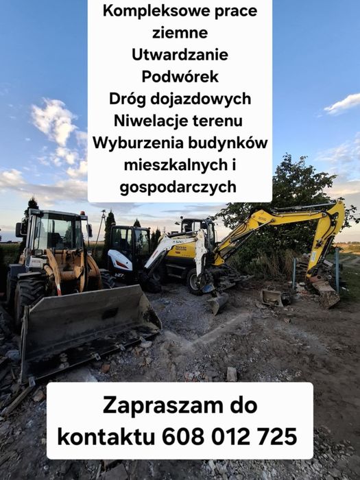 Usługi koparką kołową 11 ton, wyburzenia, prace ziemne, stawy, rowy,