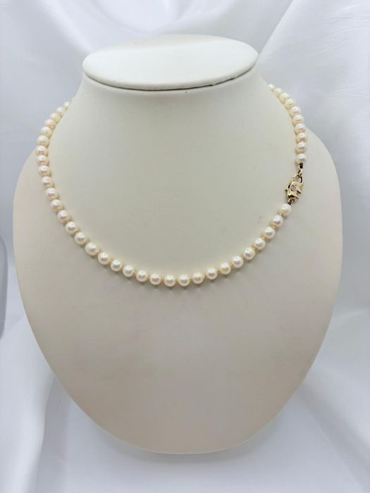 Retro naszyjnik z pereł naturalnych złote 14k zapięcie diamenty słonik