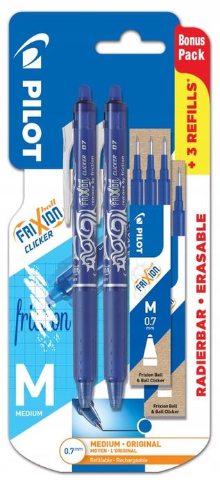 2 X Długopis Ścieralny Wymazywalny Frixion Clicker + 6 Wkładów + Gumka