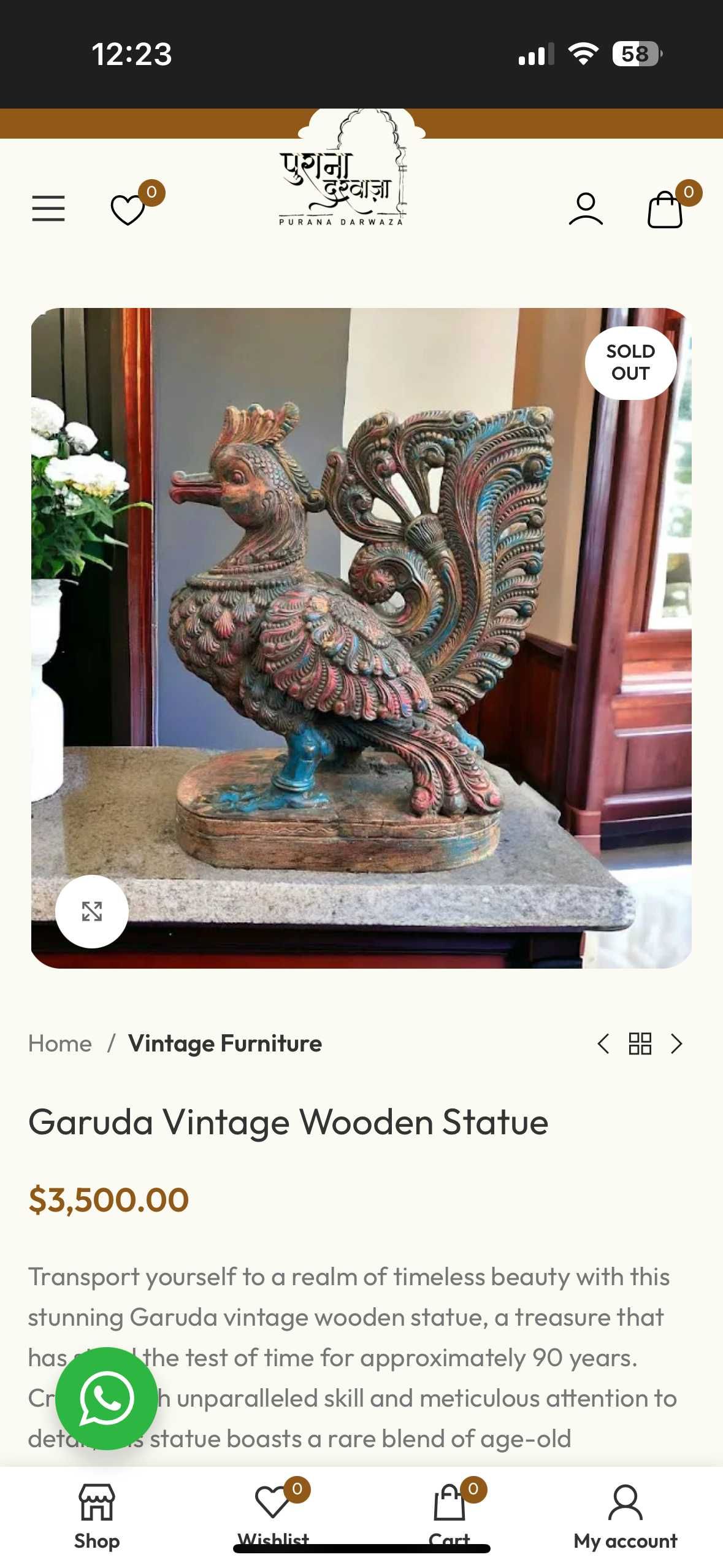 Drewniana rzeźbiona figurka ptaka Garuda