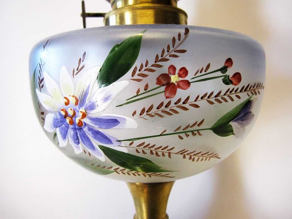 lindo antigo candeeiro de azeite francês com vidro esmaltado
