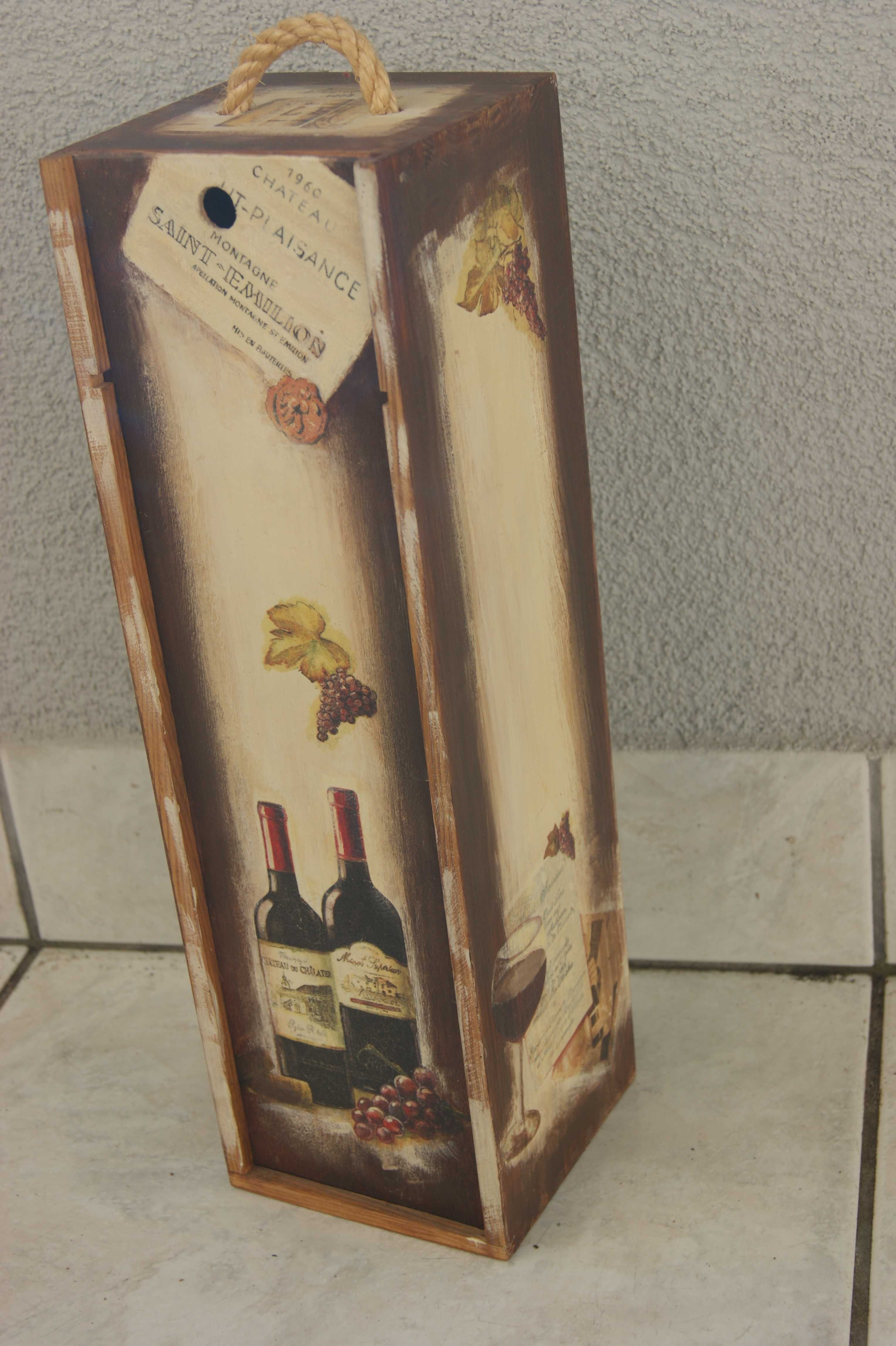 Rękodzieło-drewniana skrzynka na wino-34,5 cmx10cmx10cm