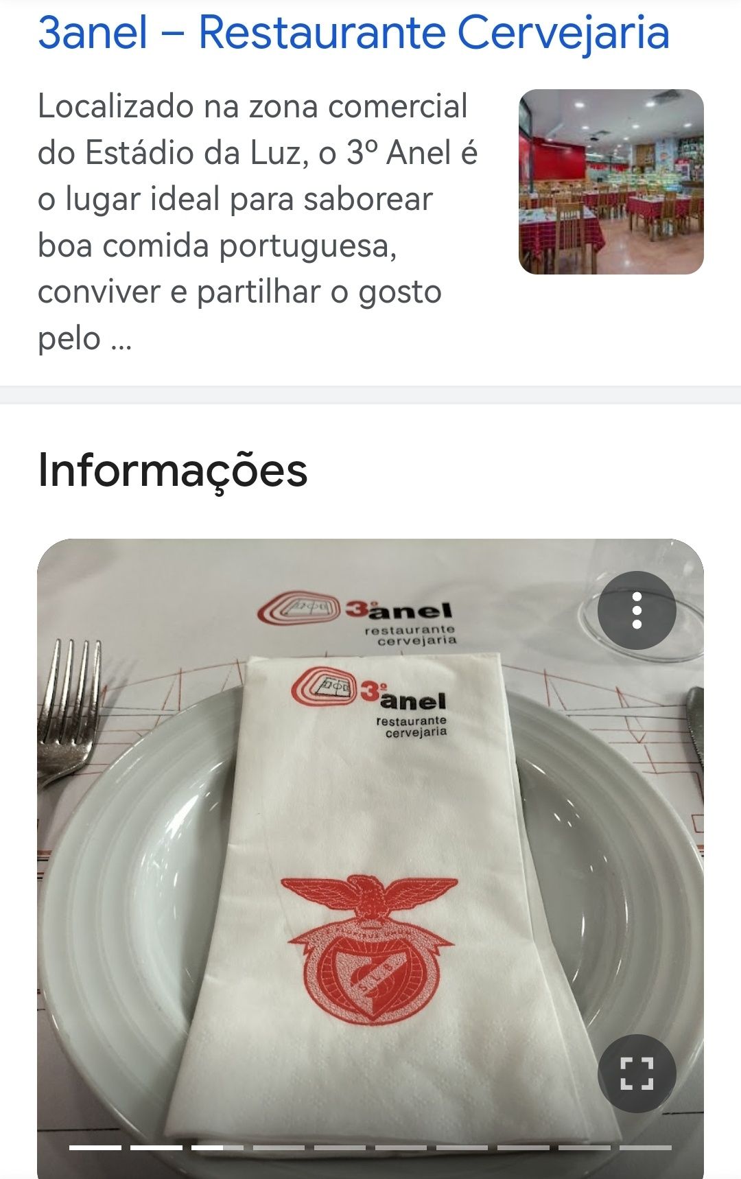 Guardanapo restaurante cervejaria 3° anel com o símbolo do Benfica