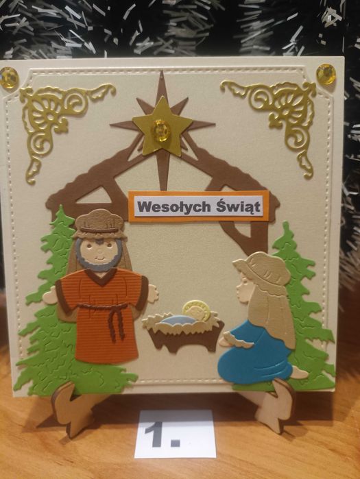 Kartka świąteczna ręcznie robiona Boże Narodzenie 1 szopka