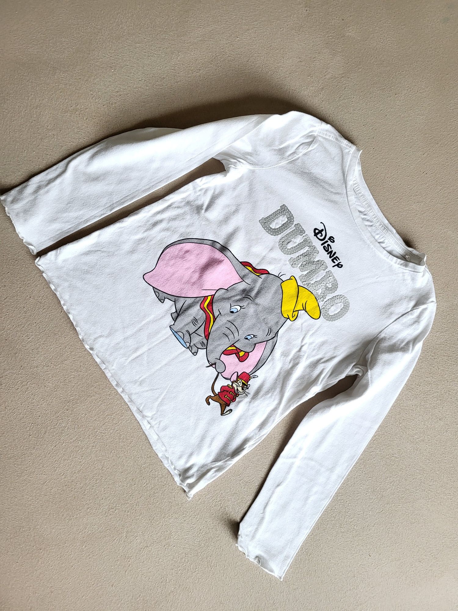 Idealna bluza biała Reserved 122 Disney Dumbo cekiny długi rękaw