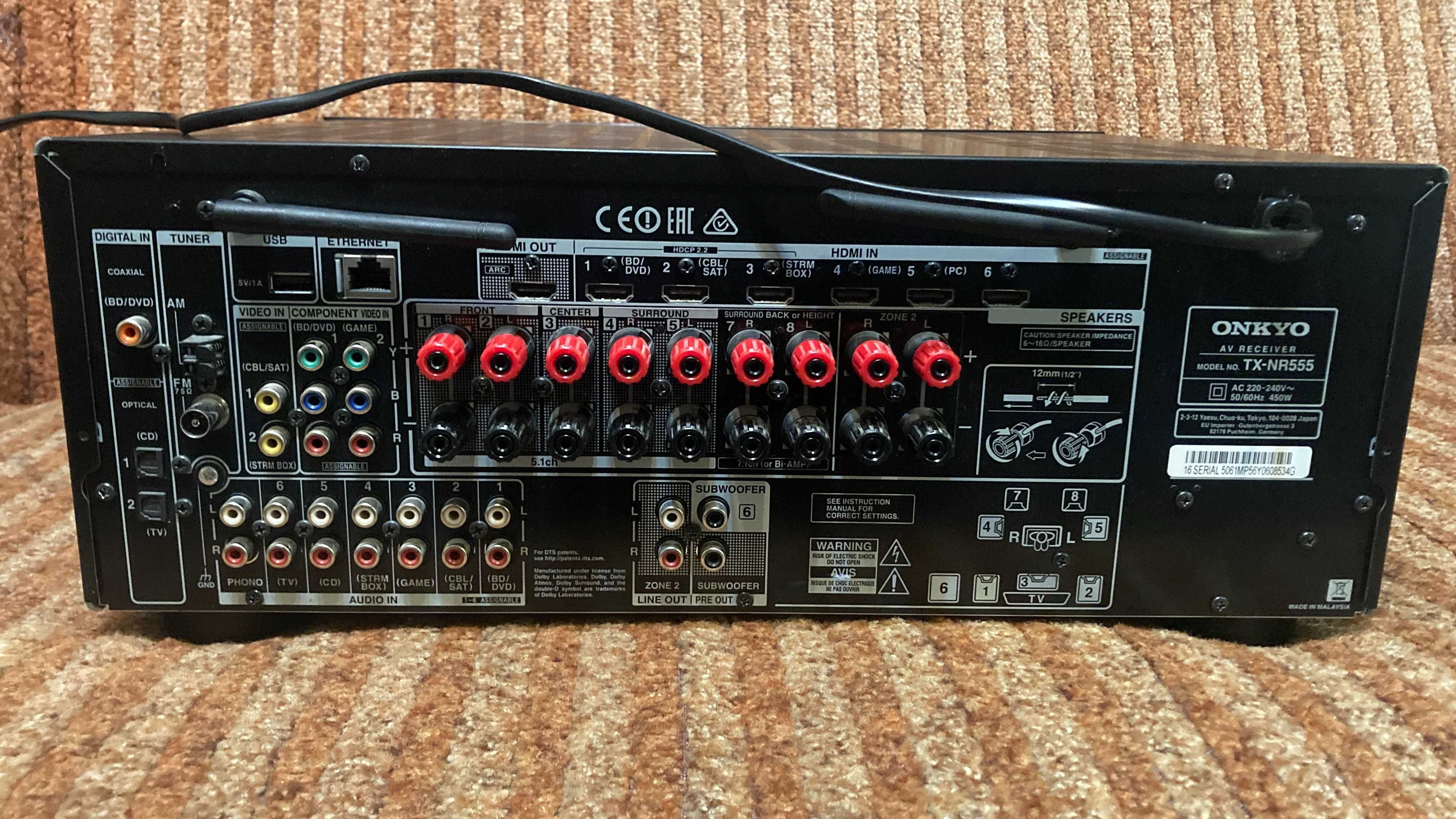 Ресивер Onkyo TX-NR555 Atmos Xbox, 4k, WiFi, BT, USB, 130W под Ремонт
