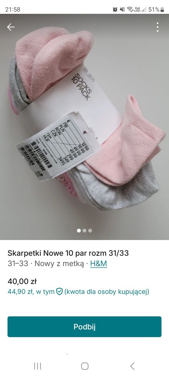 Nowe h&m skarpetki 30/31