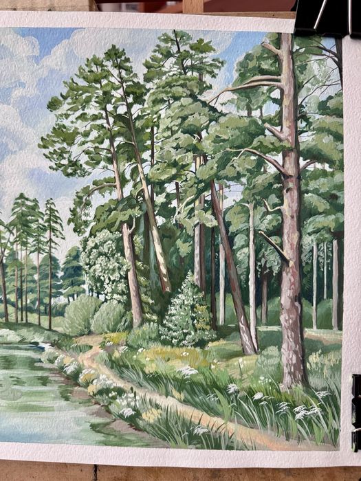 Пейзаж із соснами на тлі неба