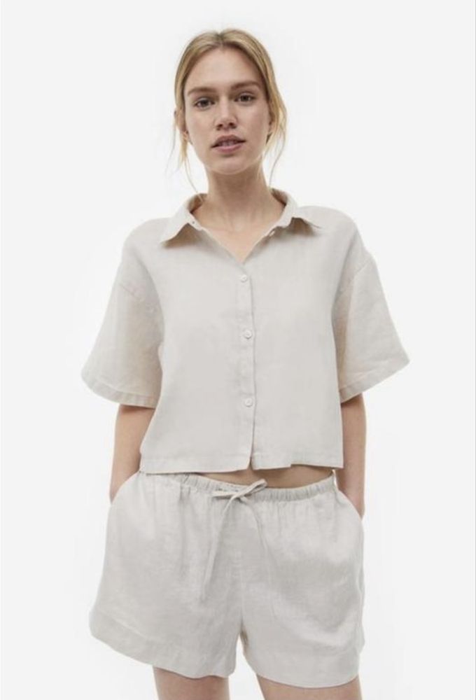 Лляна вкорочена сорочка оверсайз H&M