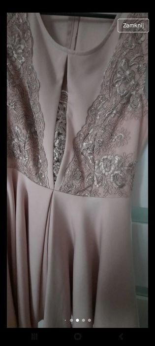 Piękna sukienka na chrzest, komunie, wesele pudrowy róż koronka roz.46