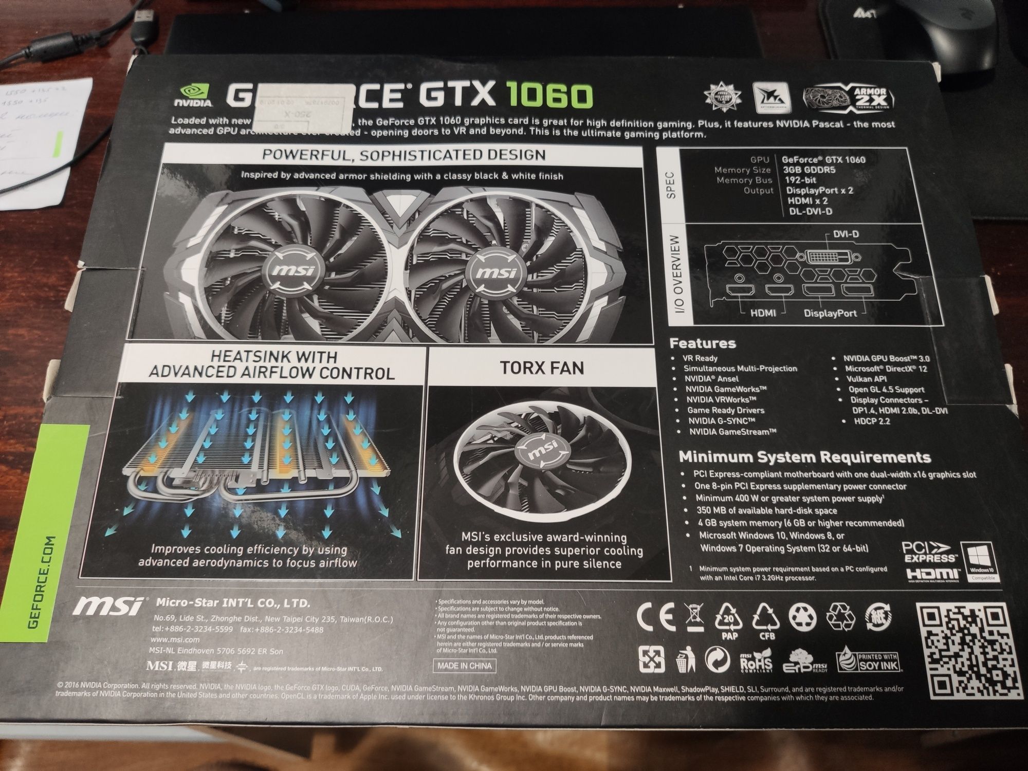 Відеокарта MSI GeForce GTX 1060 Armor OCV1 3GB GDDR5 (192 bit)