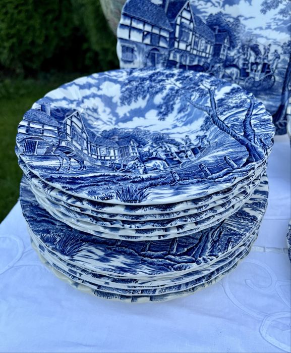 Zestaw obiadowy niebieska porcelana Angielska