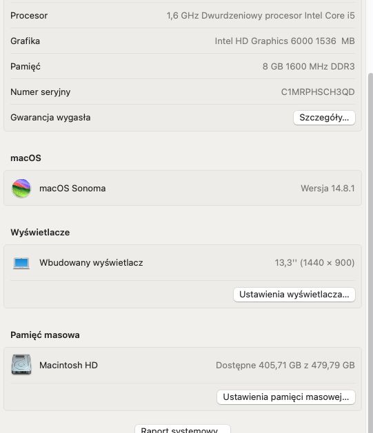 Apple Macbook Air 2015, 512 GB, A1466, gratis myszka BT, 2 ładowarki