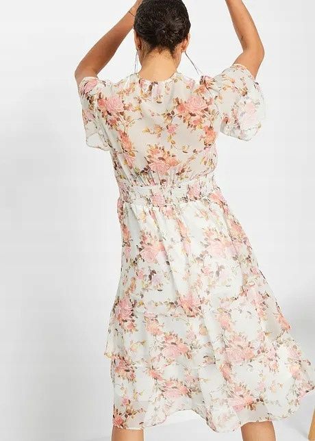 B.P.C sukienka midi w kwiaty z falbankami r.38