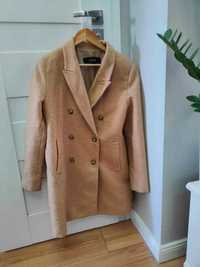 brązowy beżowy płaszcz Zara XL włochacz